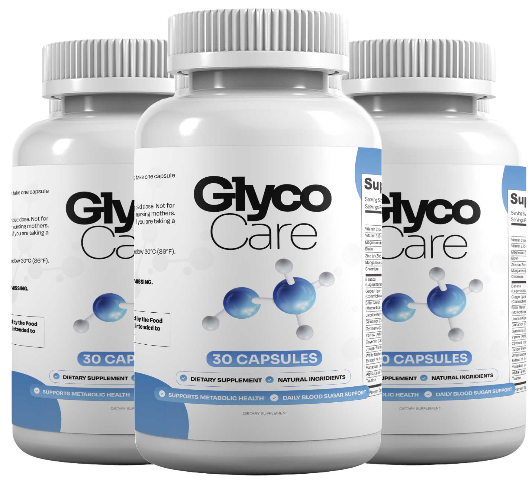 Three GlycoCare bottles