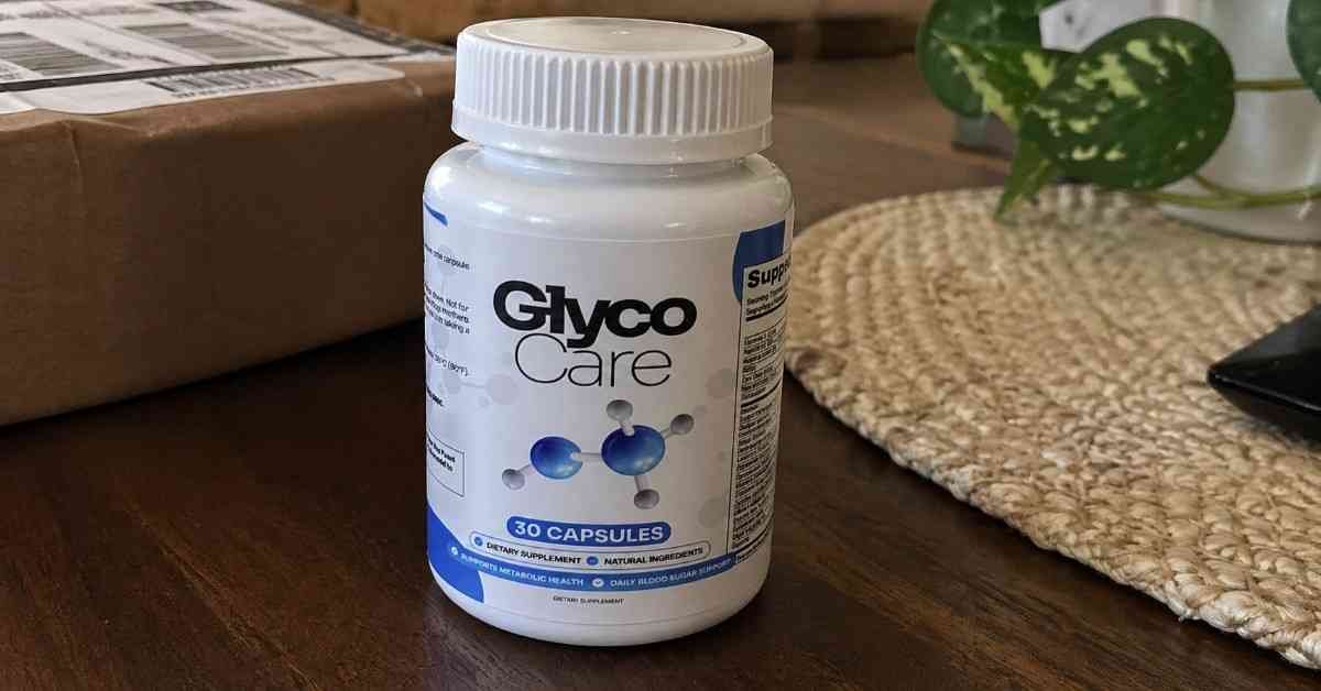GlycoCare bottle photographed in a home setting