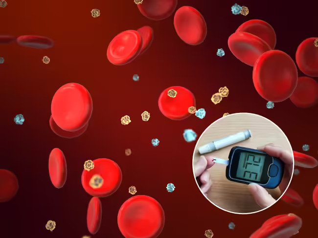 Illustration of red blood cells and a glucose meter